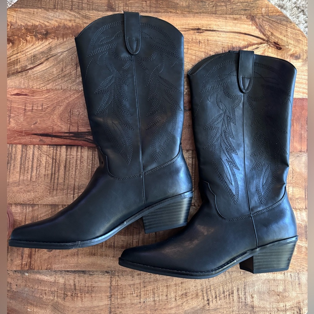 Madden Redford Black Cowboy Boots Sz 10 Woman’s New